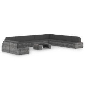 Juego muebles de jardín 11 pzas y cojines ratán sintético gris en Conjuntos de jardín | Comprar online en Foru.es