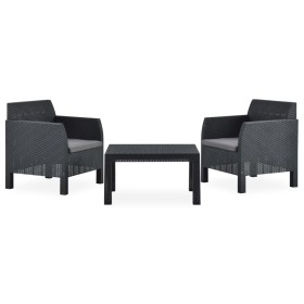 Set de muebles jardín 3 piezas cojines PP ratán gris antracita en Conjuntos de jardín | Comprar online en Foru.es