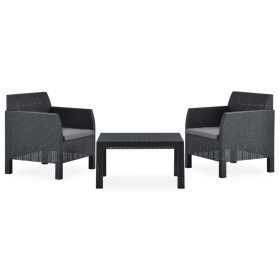 Set de muebles jardín 3 piezas cojines PP ratán gris antracita en Conjuntos de jardín | Comprar online en Foru.es
