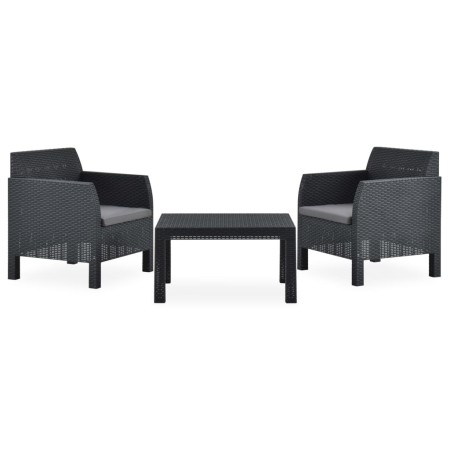 Set de muebles jardín 3 piezas cojines PP ratán gris antracita en Conjuntos de jardín | Comprar online en Foru.es