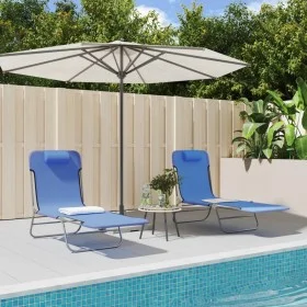 Folding sun loungers 2 pcs steel and blue textilene by vidaXL, Loungers - Ref: Foro24-360180, Price: 87,28 €, Discount: %