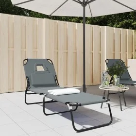 Folding steel sun lounger powder coated gray Oxford fabric by vidaXL, Loungers - Ref: Foro24-360178, Price: 73,91 €, Discount: %