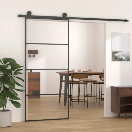 Schiebetür aus schwarzem Aluminium und ESG-Glas 90x205 cm von vidaXL, Türen für zu Hause - Ref: Foro24-149480, Preis: 202,13 ...