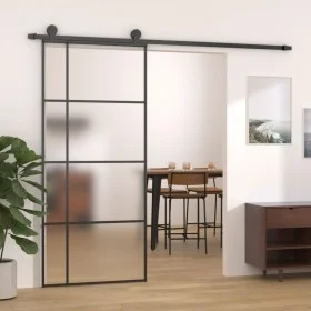Puerta corredera ESG vidrio y aluminio negra 90x205 cm de vidaXL, Puertas para el hogar - Ref: Foro24-151683, Precio: 273,81 ...