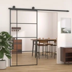 Sliding door ESG glass and black aluminum 102.5x205 cm by vidaXL, Doors for the home - Ref: Foro24-151686, Price: 177,41 €, D...