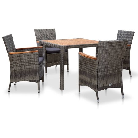 Set de comedor para jardín 5 pzas cojines ratán sintético gris de vidaXL, Conjuntos de jardín - Ref: Foro24-46085, Precio: 47...