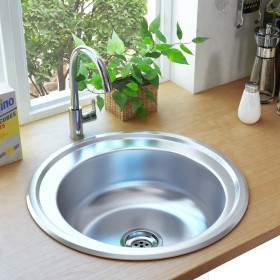 Fregadero de cocina con colador y sifón de acero inoxidable de vidaXL, Fregaderos - Ref: Foro24-145071, Precio: 66,25 €, Desc...