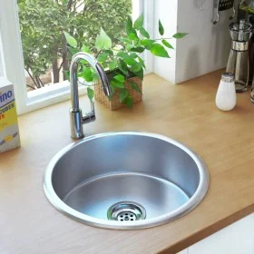 Fregadero de cocina con colador y sifón de acero inoxidable de vidaXL, Fregaderos - Ref: Foro24-145070, Precio: 62,58 €, Desc...