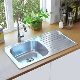 Fregadero de cocina con colador y sifón de acero inoxidable de vidaXL, Fregaderos - Ref: Foro24-145073, Precio: 107,04 €, Des...