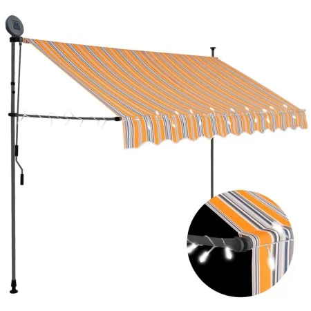 Toldo manual retráctil con LED amarillo y azul 250 cm de vidaXL, Toldos - Ref: Foro24-145851, Precio: 91,29 €, Descuento: %