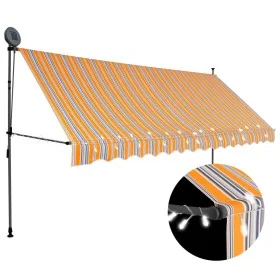 Toldo retráctil manual con LED amarillo y azul 350 cm de vidaXL, Toldos - Ref: Foro24-145853, Precio: 99,74 €, Descuento: %
