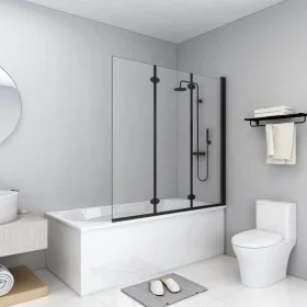 Folding shower screen 3 panels ESG 130x138 cm black by vidaXL, shower doors - Ref: Foro24-147191, Price: 153,13 €, Discount: %