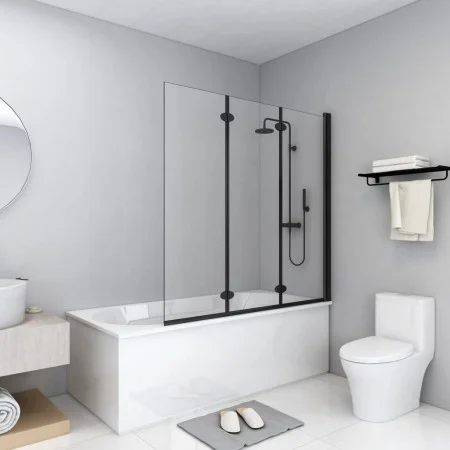 Folding shower screen 3 panels ESG 130x138 cm black by vidaXL, shower doors - Ref: Foro24-147191, Price: 153,13 €, Discount: %