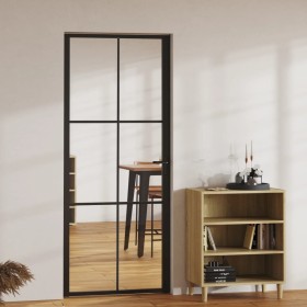 Puerta interior vidrio ESG y aluminio negro 83x201,5 cm de vidaXL, Puertas para el hogar - Ref: Foro24-151203, Precio: 201,30...