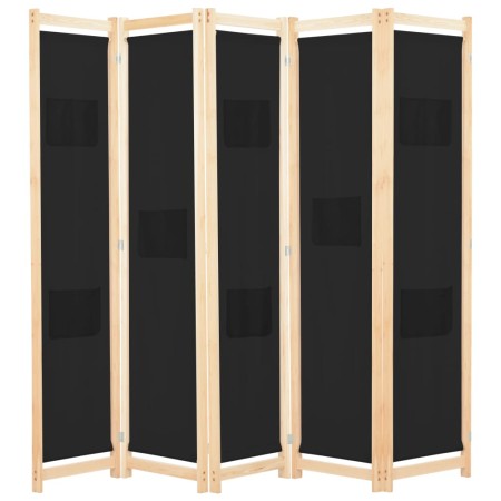 Biombo divisor de 5 paneles de tela negro 200x170x4 cm de vidaXL, Divisores de ambientes - Ref: Foro24-248185, Precio: 80,01 ...