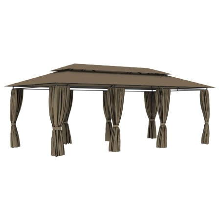 Cenador con cortinas gris taupe 180g/m² 600x298x270 cm de vidaXL, Carpas y cenadores - Ref: Foro24-312247, Precio: 423,35 €, ...