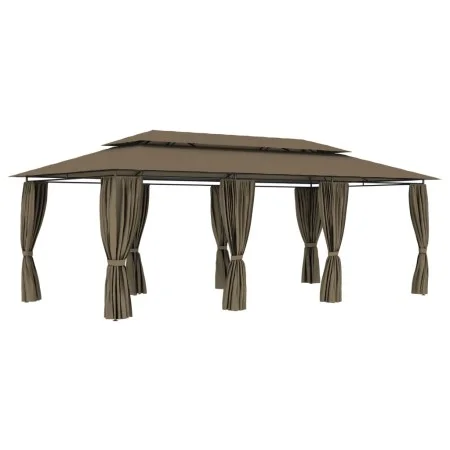 Cenador con cortinas gris taupe 180g/m² 600x298x270 cm de vidaXL, Carpas y cenadores - Ref: Foro24-312247, Precio: 396,53 €, ...