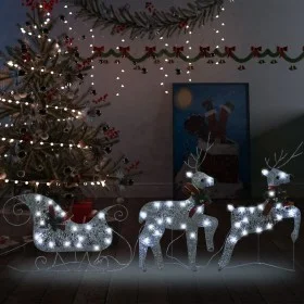 Trineo y renos decoración de Navidad de jardín 60 LED plateado de vidaXL, Luces de Navidad - Ref: Foro24-289978, Precio: 53,5...