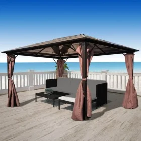 Cenador con cortina marrón aluminio 400 x 300 cm de vidaXL, Carpas y cenadores - Ref: Foro24-41626, Precio: 682,67 €, Descuen...