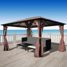 Cenador con cortina marrón aluminio 400 x 300 cm de vidaXL, Carpas y cenadores - Ref: Foro24-41626, Precio: 700,48 €, Descuen...