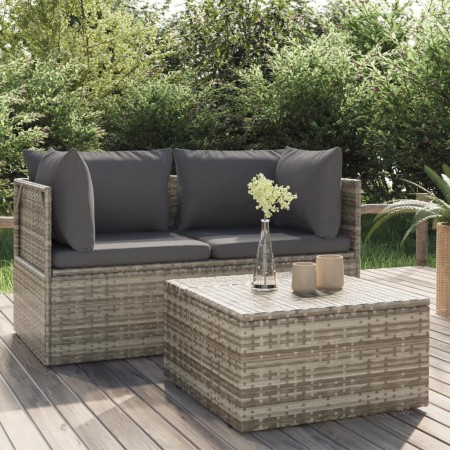 Set de muebles de jardín 3 pzas y cojines ratán sintético gris de vidaXL, Sofás de exterior - Ref: Foro24-318675, Precio: 284...