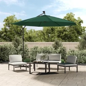 Sombrilla colgante con luces LED y palo metálico 300 cm verde de vidaXL, Sombrillas - Ref: Foro24-42969, Precio: 158,26 €, De...