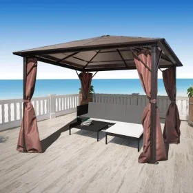 Cenador con cortina marrón aluminio 300 x 300 cm de vidaXL, Carpas y cenadores - Ref: Foro24-41625, Precio: 564,63 €, Descuen...