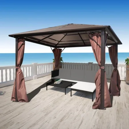 Cenador con cortina marrón aluminio 300 x 300 cm de vidaXL, Carpas y cenadores - Ref: Foro24-41625, Precio: 564,63 €, Descuen...