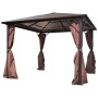Cenador con cortina marrón aluminio 300 x 300 cm de vidaXL, Carpas y cenadores - Ref: Foro24-41625, Precio: 589,34 €, Descuen...