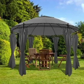 Cenador con cortinas redondo gris antracita 3,5x2,7 m de vidaXL, Carpas y cenadores - Ref: Foro24-44762, Precio: 378,71 €, De...