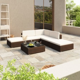 Set muebles de jardín 6 piezas y cojines ratán sintético marrón en Conjuntos de jardín | Comprar online en Foru.es