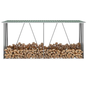 Casetilla para leña acero galvanizado verde 330x84x152 cm de vidaXL, Accesorios para bolsas y soportes de leña - Ref: Foro24-...
