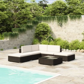 Set muebles de jardín 6 piezas y cojines ratán sintético negro en Conjuntos de jardín | Comprar online en Foru.es