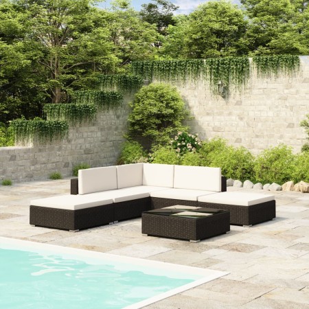 Set muebles de jardín 6 piezas y cojines ratán sintético negro en Conjuntos de jardín | Comprar online en Foru.es