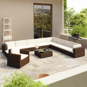 Set muebles de jardín y cojines 12 pzas ratán sintético marrón en Conjuntos de jardín | Comprar online en Foru.es