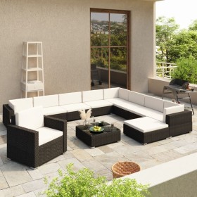 Set muebles de jardín 12 pzas y cojines ratán sintético negro en Conjuntos de jardín | Comprar online en Foru.es
