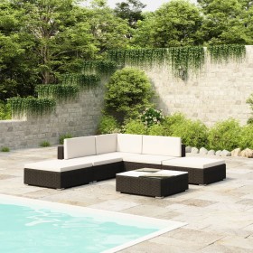 Set muebles de jardín 6 piezas y cojines ratán sintético negro en Conjuntos de jardín | Comprar online en Foru.es