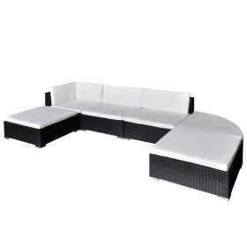 Set muebles de jardín 6 piezas y cojines ratán sintético negro en Conjuntos de jardín | Comprar online en Foru.es