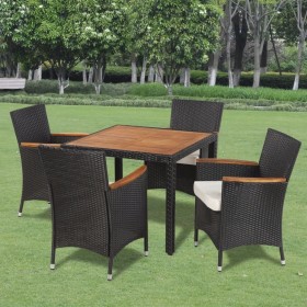 Set comedor de jardín 5 piezas y cojines ratán sintético negro en Conjuntos de jardín | Comprar online en Foru.es