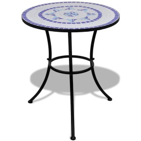Mesa de bistro terraza mosaico azul y blanco 60 cm en Mesas de jardín | Comprar online en Foru.es