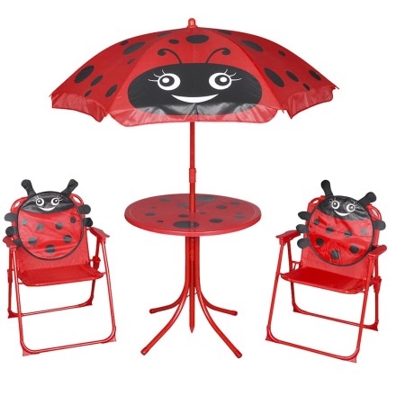 Set mesa y sillas de jardín infantil 3 pzas con sombrilla rojo en Conjuntos de jardín | Comprar online en Foru.es