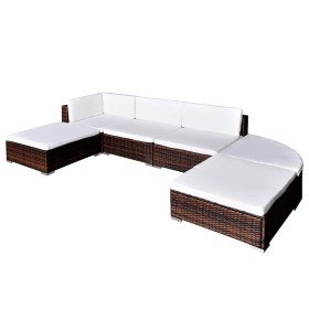 Set muebles de jardín 6 piezas y cojines ratán sintético marrón en Conjuntos de jardín | Comprar online en Foru.es