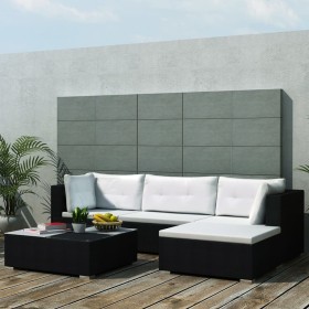 Set muebles de jardín 5 piezas y cojines ratán sintético negro en Conjuntos de jardín | Comprar online en Foru.es