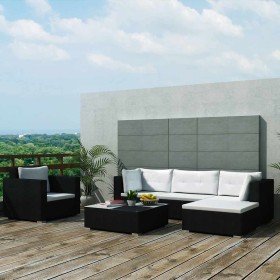 Set muebles de jardín 6 piezas y cojines ratán sintético negro en Conjuntos de jardín | Comprar online en Foru.es