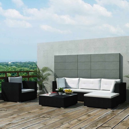 Set muebles de jardín 6 piezas y cojines ratán sintético negro en Conjuntos de jardín | Comprar online en Foru.es