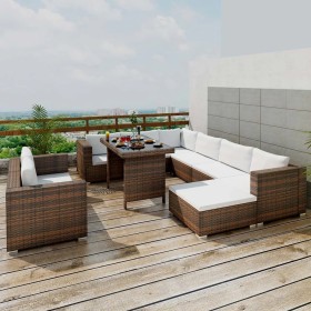 Set muebles de jardín 10 pzas y cojines ratán sintético marrón en Conjuntos de jardín | Comprar online en Foru.es