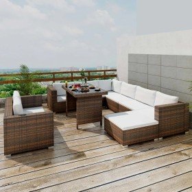 Set muebles de jardín 10 pzas y cojines ratán sintético marrón en Conjuntos de jardín | Comprar online en Foru.es
