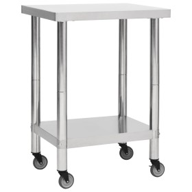 Mesa de trabajo para cocina con ruedas acero inox 60x45x85 cm de vidaXL, Restauración - Ref: Foro24-51632, Precio: 145,19 €, ...