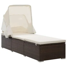 Tumbona con toldo y cojín de ratán sintético marrón de vidaXL, Tumbonas - Ref: Foro24-46247, Precio: 157,43 €, Descuento: %