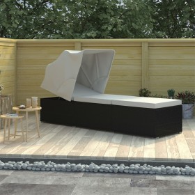 Tumbona con capota y cojín ratán sintético crema de vidaXL, Tumbonas - Ref: Foro24-46246, Precio: 168,32 €, Descuento: %
